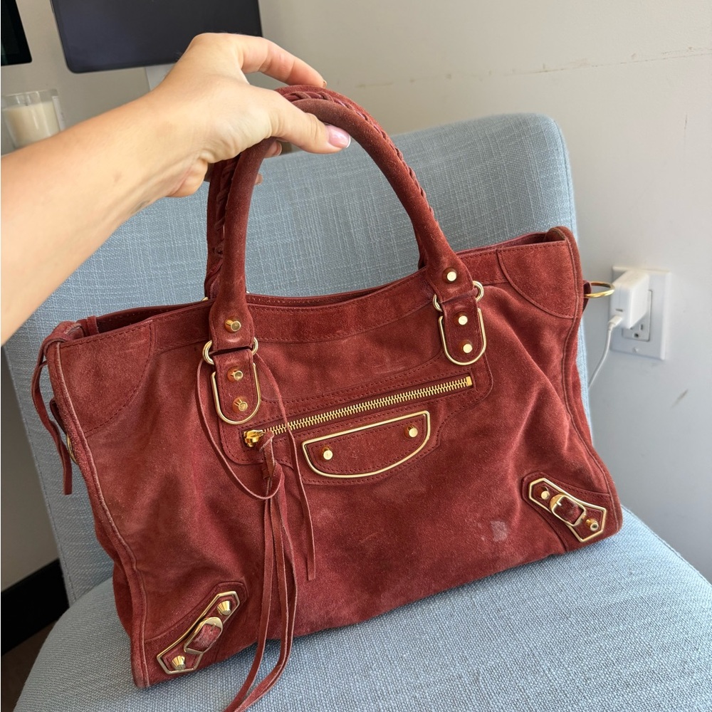 Balenciaga Suede Shoulder Bag - Rust